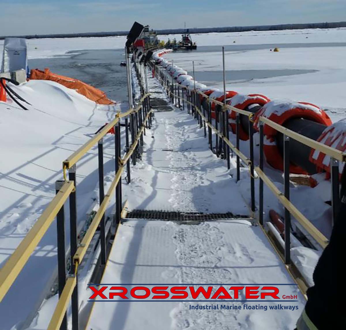 Walkways for oil tailings ponds in extreme conditions of ice and very low temperatures